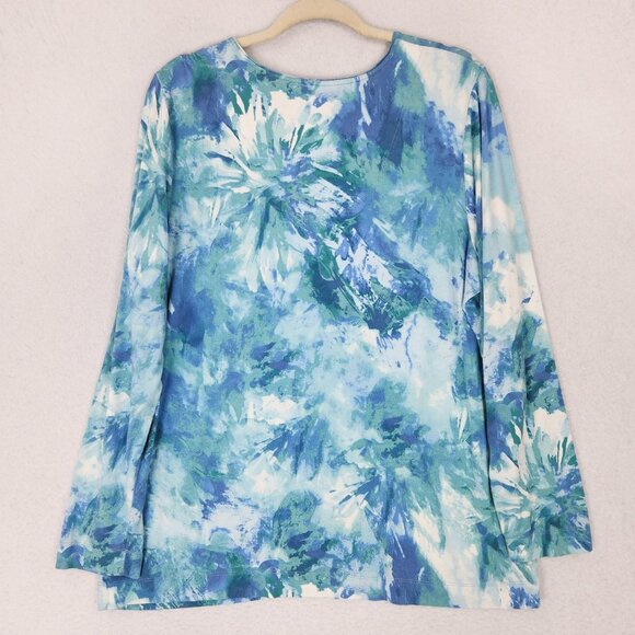 Chicos Shirt Womens XL Blue 3 Abstract Watercolor Long Sleeve Scoop Neck Top - Picture 8 of 9